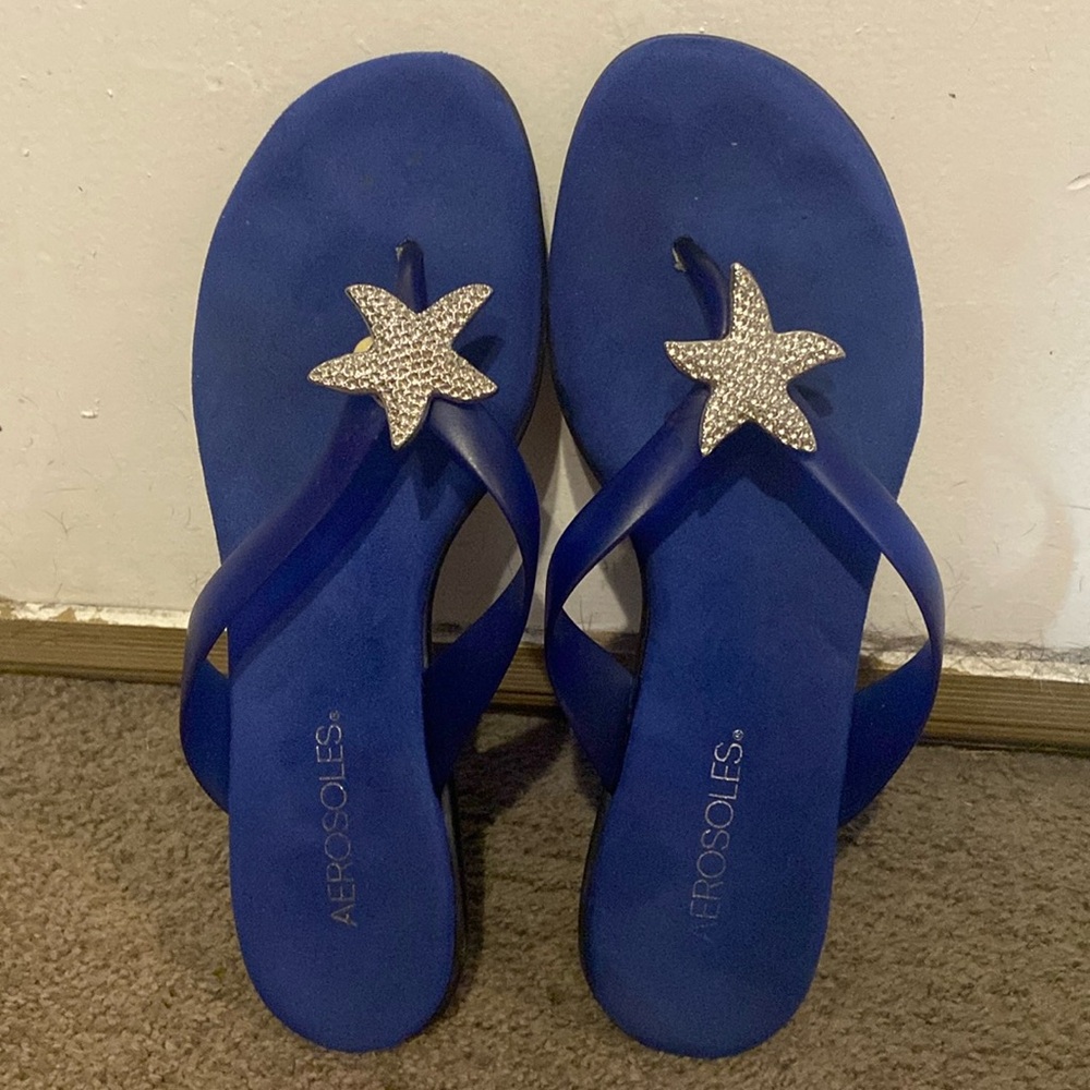 Blue Starfish Embellished Aerosoles Mermaid Sandals 7.5M